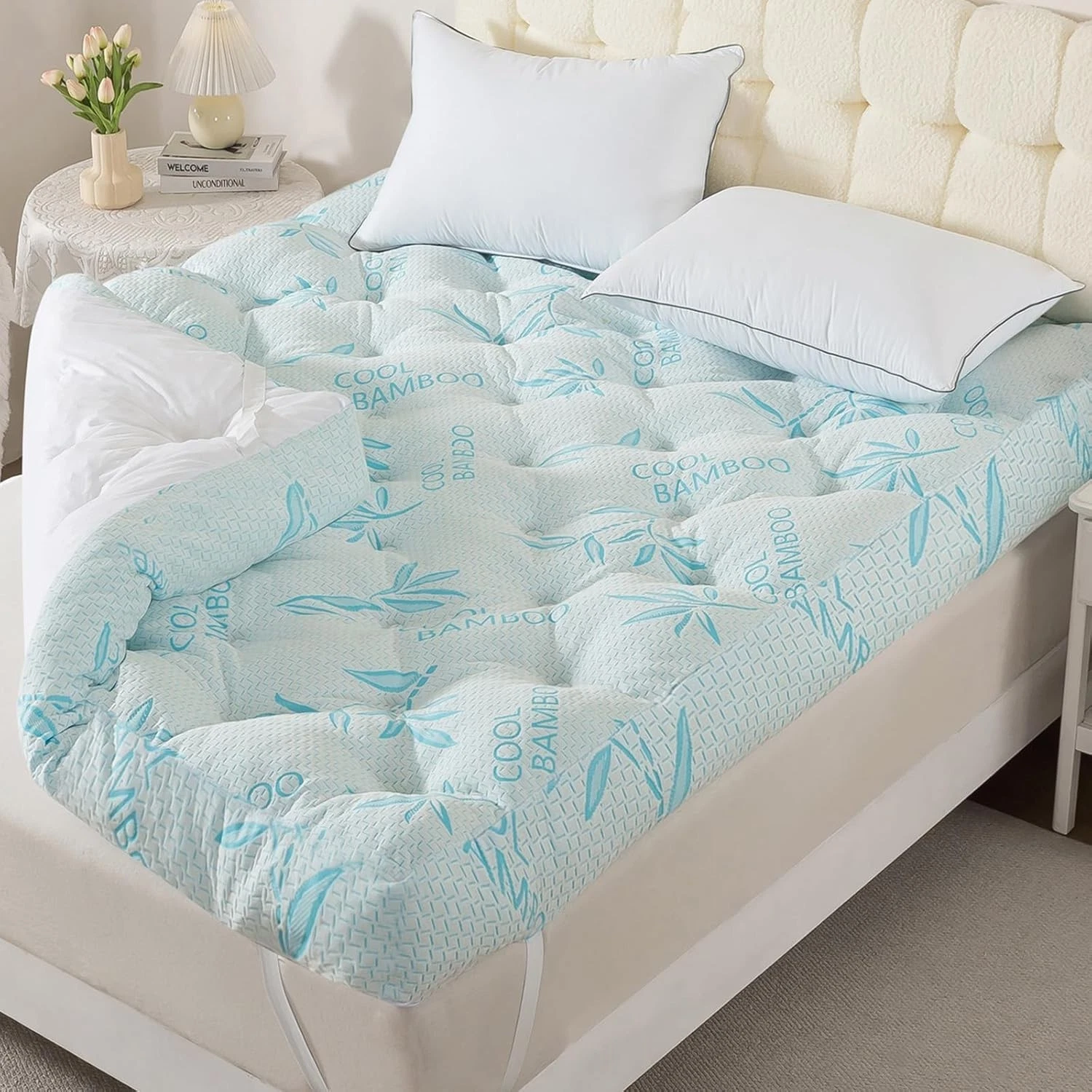 Memory Foam Mattress Topper Twin 3 Inch, Blue Bamboo-Viscose Cover