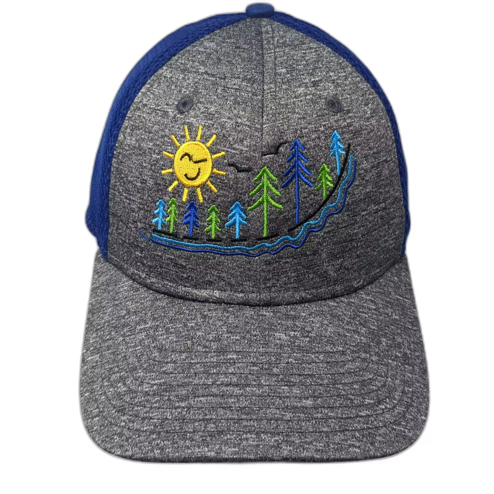 New Era Baseball Cap Gray Blue L Mesh Back Embroidered Nature Sun Tree Hat