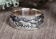 NEW Silver Wolf Ring Handmade Crafted Rare Retro Forest Design for Men Rings