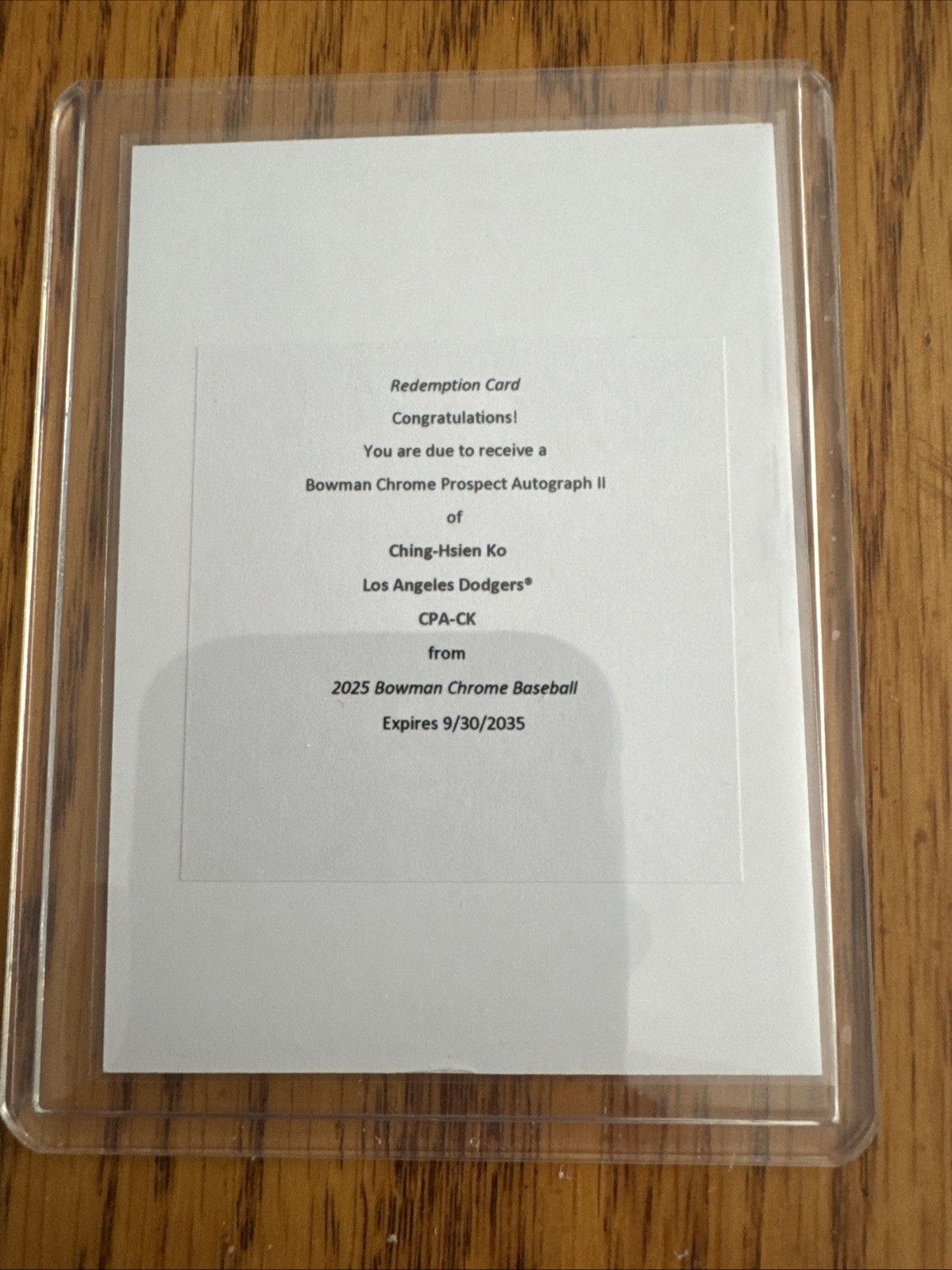 CHING-HSIEN KO 2025 Bowman Chrome Auto Autograph Redemption #CPA-CK