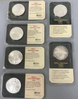 6 US 1ozt .999 Silver Eagle $1 1991,99 2000.01,02,03 BU Littleton pkg toned 822