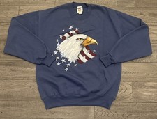 Vintage Jerzees American Flag Bald Eagle Patriotic Sweatshirt Men  s M Navy Blue