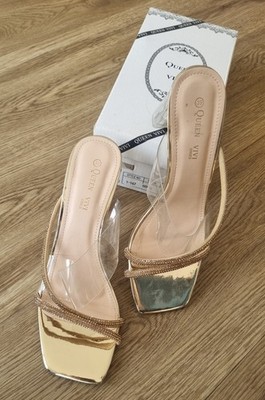 Queen Vivi Pantoletten Gold Strass & Transparent   Gr. 39