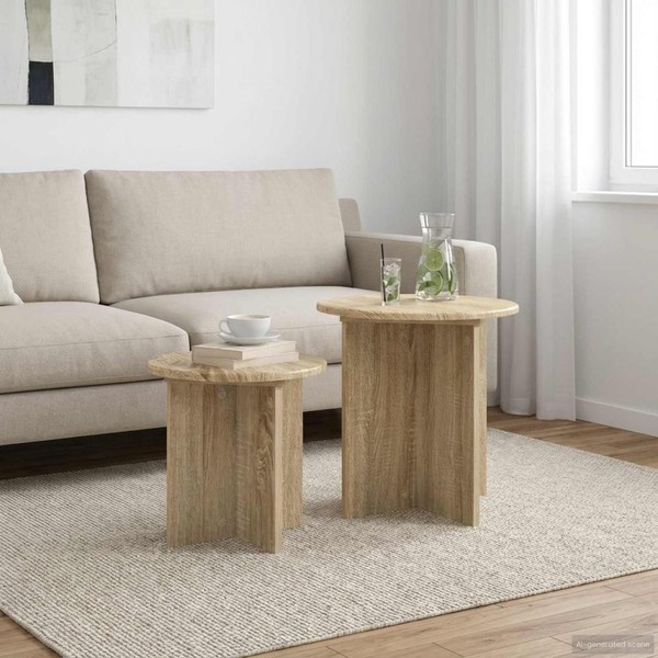 Beistelltisch-Set 2 Stk. Sonoma-Eiche Ø 45 X 45 Cm-image