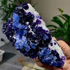 405G Natural beautiful blue purple window frame cubic fluorite mineral crystal