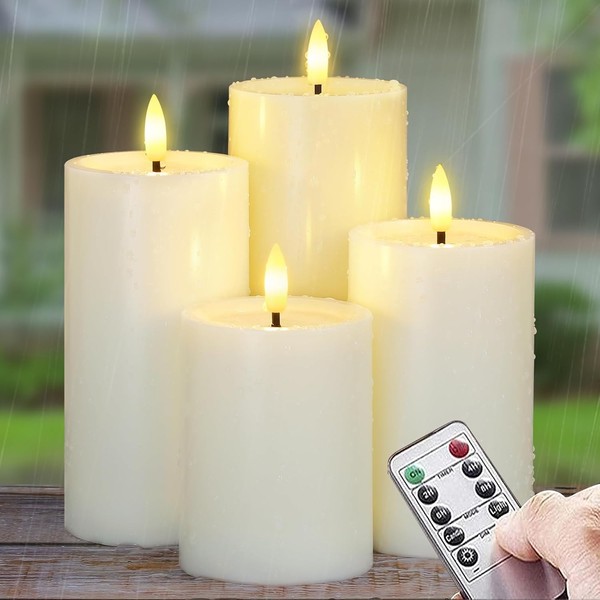 Led-Kerzen Flammenlos 4Er Set Wasserdicht Mit Fernbedienung Timer 7,5-17,5Cm-image