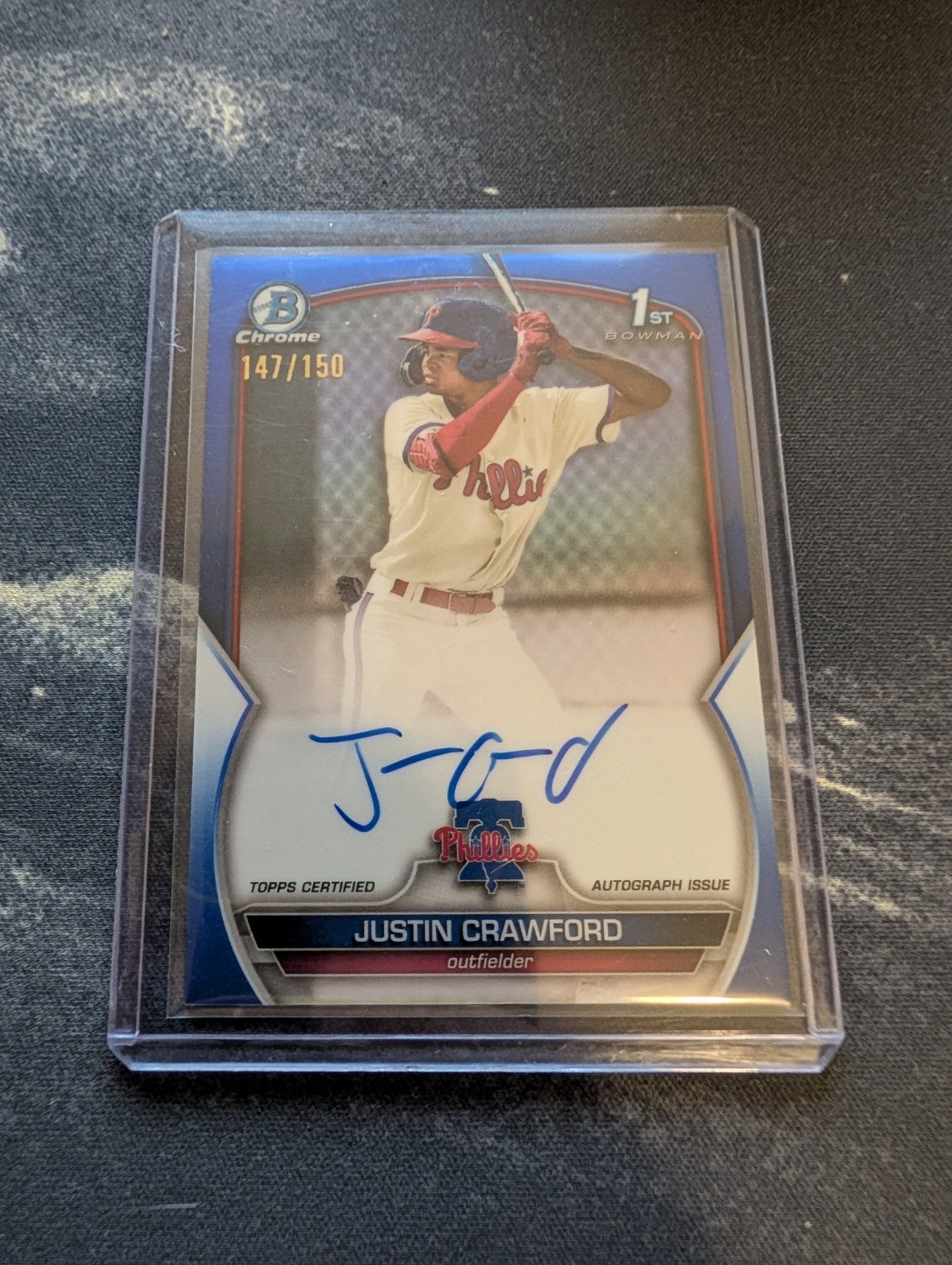 Justin Crawford 2023 Bowman Chrome Auto Blue Refractor True /150 Rookie 1st