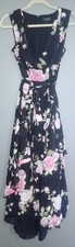 TAHARI Arthur Levine Black Floral Sleeveless Maxi Dress, Size 2 Lined with Sash