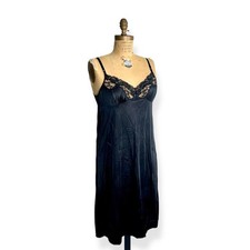 Vintage Black Satin Lingerie Lace Trim Mini Slip Dress