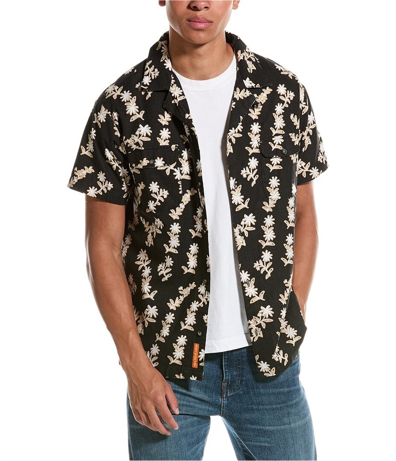 Sovereign Code Mens Floral Button Up Shirt, Black, Small