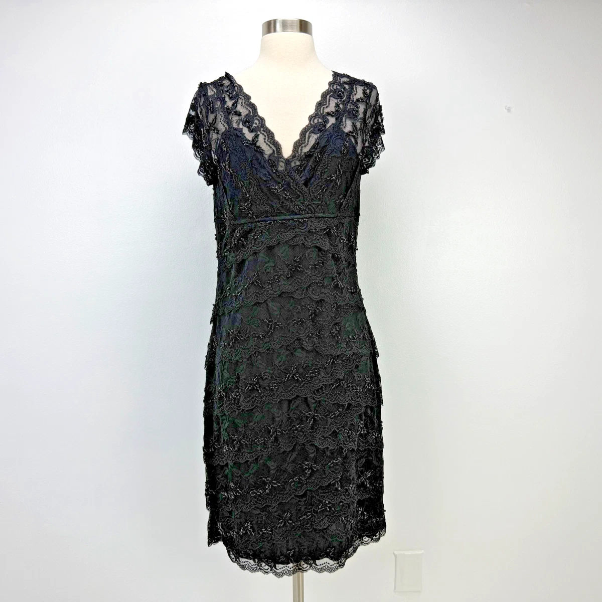 marina beaded lace dress Adrianna Papell Beaded Floral Godet Gown