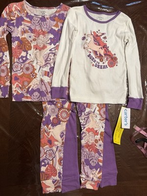 Carter's NWT Girls Unicorn Pajamas 100& Cotton Sz 4/4A   (4pc Set )