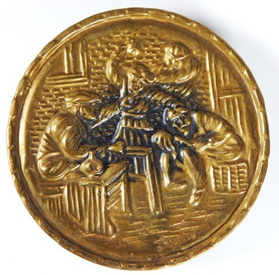 1940s BRASS WALL POCKET MADE IN ENGLAND HANGER PUB SCENE TAVERN BRAWL PEERAGE 6''