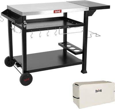Stainless Steel Outdoor Grill Table Cart with Wheels & Cover, 50''x22