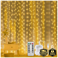 Lichtervorhang 3X3M 300 Leds USB Batterie 8 Modi Fernbedienung IP65 Deko Innen