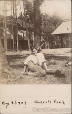 Averill Park, NY New York Man Relaxing Park Original Vintage Real Photo RPPC