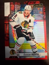 OPC PLATINUM 2017-18 DUNCAN KEITH RED PRISM HOCKEY CARD #88 NUMBERED 153/199