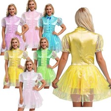 Women Maid Lingerie Costume Puff Sleeve Sparkly Puffy Dress Ruffled Frilly Dress