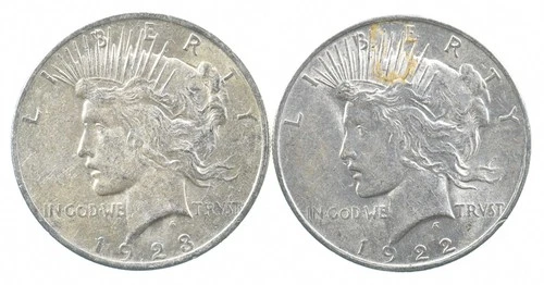 1923 & 1922 Peace Silver Dollar $1 Bullion Collection Lot *180