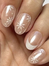 Red Aspen Press On Nails~ Dasher Glazed French, Short Almond Christmas