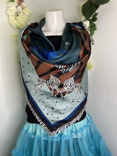 Large Zebra Theme 42" Square Silk Scarf Headcover Multicolor Retro Rare Vintage
