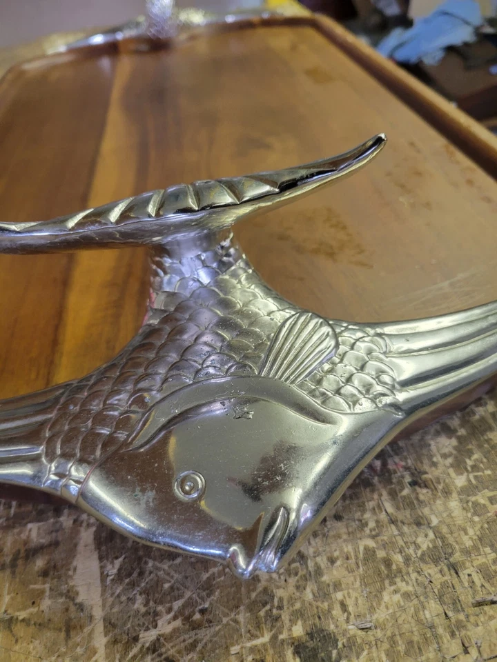 Frontgate ANGEL FISH Wood & Stainless Serving Tray LARGE 31" x 15” Beach House - Image 4 of 4