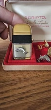 Vintage Scripto Vu Lighter Lighter Cuff Links Tie Clip Jewelry Set