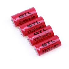 4PCS 3.7V CR123A 16340 2300mAh Red GTL Rechargeable Battery Headlight Flashlight