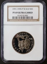 1991-1995 P WW II Half 50th ANNV. COMMEMORATIVE Clad Coin, NGC PF69-Free Ship