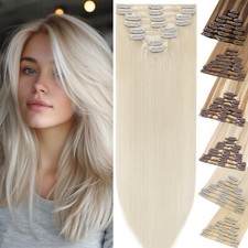 100% Echthaar Clip In Human Hair Extensions Remy Haarverlängerung 8Tressen Wefts