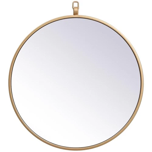 Elegant Decor Eternity 18" Round Mid Century Metal Frame Hooked Mirror in Brass - Picture 1 of 6