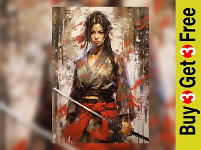 Samurai Krieger Kunstdruck - traditioneller japanischer Kämpfer, 5'' x 7'' Papier