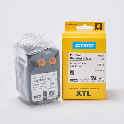 DYMO 1868734 Pre-Sized Heat-Shrink Tube, 54mm x 47mm, Black on 