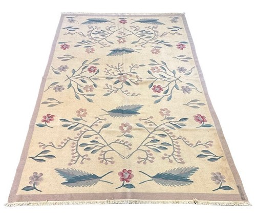 Handmade Vintage Wool Rug Kilim Floral Design 6'2 x 9'