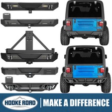 Hooke Road Rear Bumper W Tire Carrier Light For 1987-2006 Jeep Wrangler Yj Tj