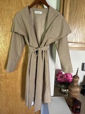 Chic Wish Women's Xs Shawl Collar Open Front Coat Pockets Ivory Beige Wool Blend