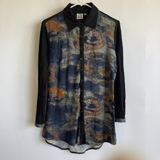 Parsley  Sage Womens Button Up Tunic Top Medium Multicolor Abstract Long Sleeve