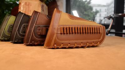 Leather Canvas Rifle Shell Holder Gun Buttstock Ammo Holder For