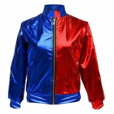 Ladies Womens Suicide Squad Cosplay Metallic Harley Bikers Quinn Bomber Jacket