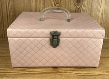 Vintage MCM Pink Quilted Vinyl Sewing Storage Box Accessories Henry Enrich