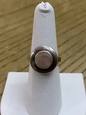 BOMA Signed Sterling Silver Framed Pink Mother of Pearl Band Ring 925 Sz 7.5