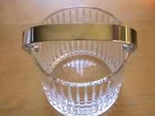 Fantastic Sasaki Ellessee Pattern Fine Crystal Ice Bucket Silvered Handle 6"