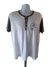 Express Mens TShirt XL White Gray Henley Short Sleeve Logo Gorpcore Classicore