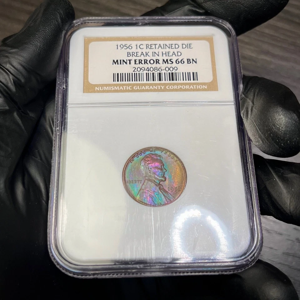 MS66BN 1956 Lincoln Wheat Cent Error, NGC- Retained Die, Rainbow Toned - Image 2 of 4