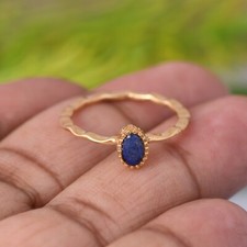 18k Gold Plated Handmade Thin Wave Band Ring For Birthday Gift With Lapis Lazuli