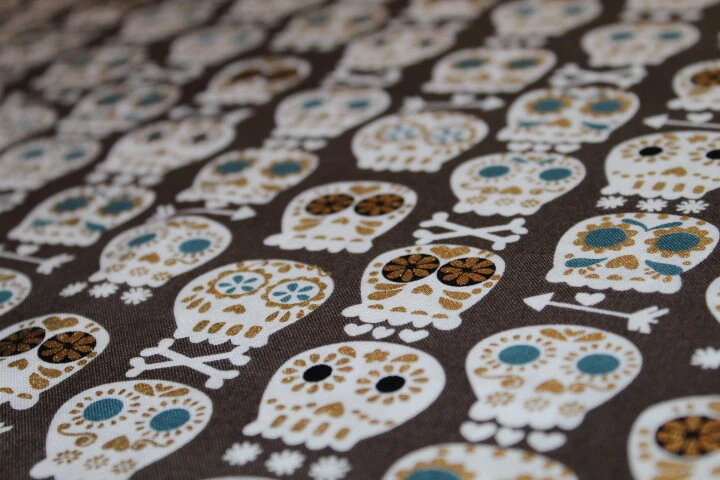 Tela Dios de Los Muertos CUARTO GRASO 18" X 21" Algodón CALAVERAS DE AZÚCAR México DIVERTIDO Foto 3 de 4