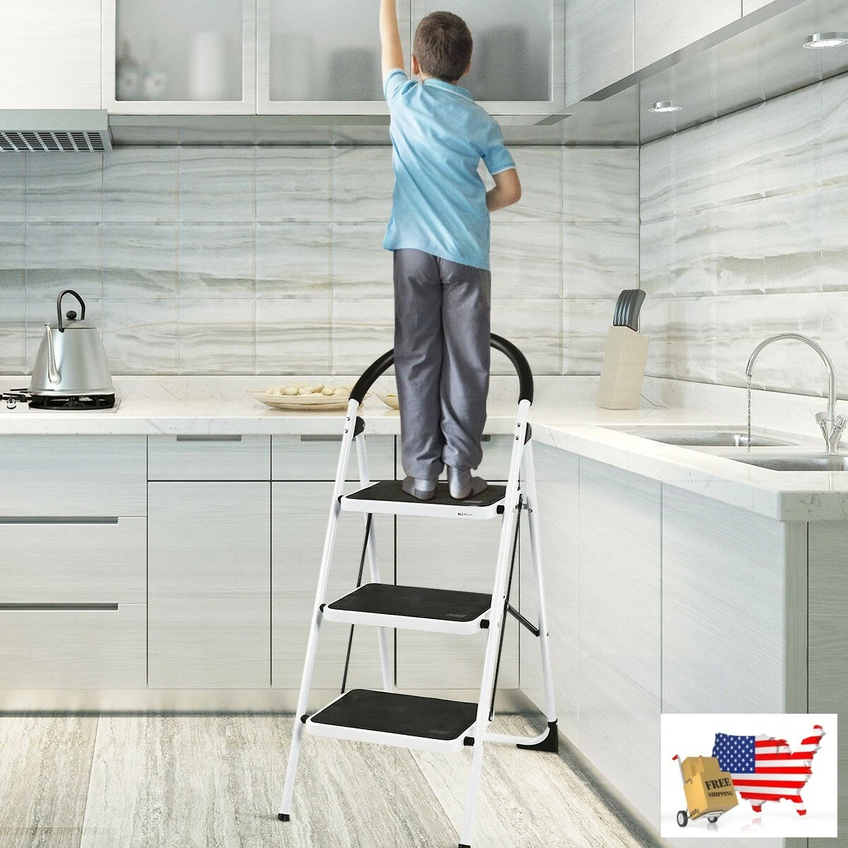 Ladders Heavy Duty Industrial Lightweight Folding Stool 3 Step Ladder