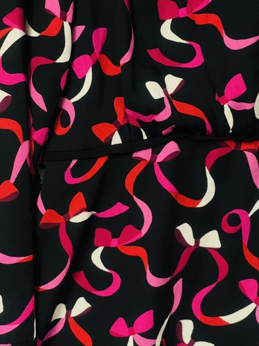Kate Spade Ribbon Print Chiffon Dress, Size 8, Long Sleeve, Knee Length, V-Neck, - Picture 6 of 12