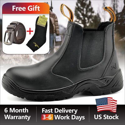 Mens Black Leather Slip Resistant Anti Static Non Safety Lightweight Work Boots