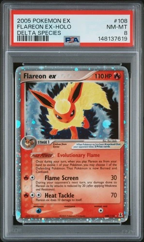 2005 POKEMON EX DELTA SPECIES #108 FLAREON EX-HOLO PSA 8